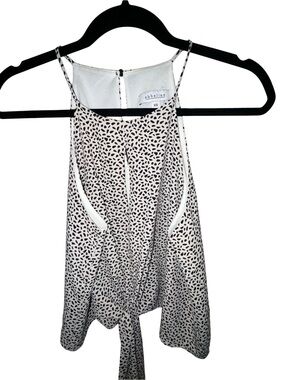 Abbeline White and Black Printed Tie-Front Halter Cami